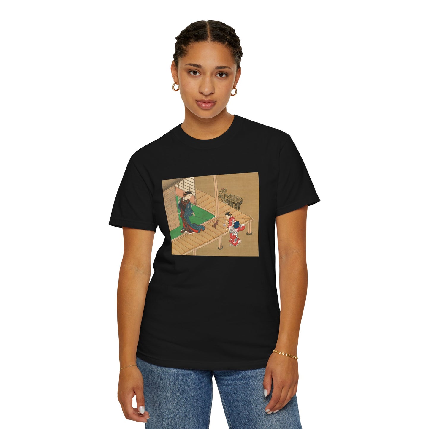 Courtesan and Attendant Playing with a Dog by Nishikawa Sukenobu (T-Shirt)
