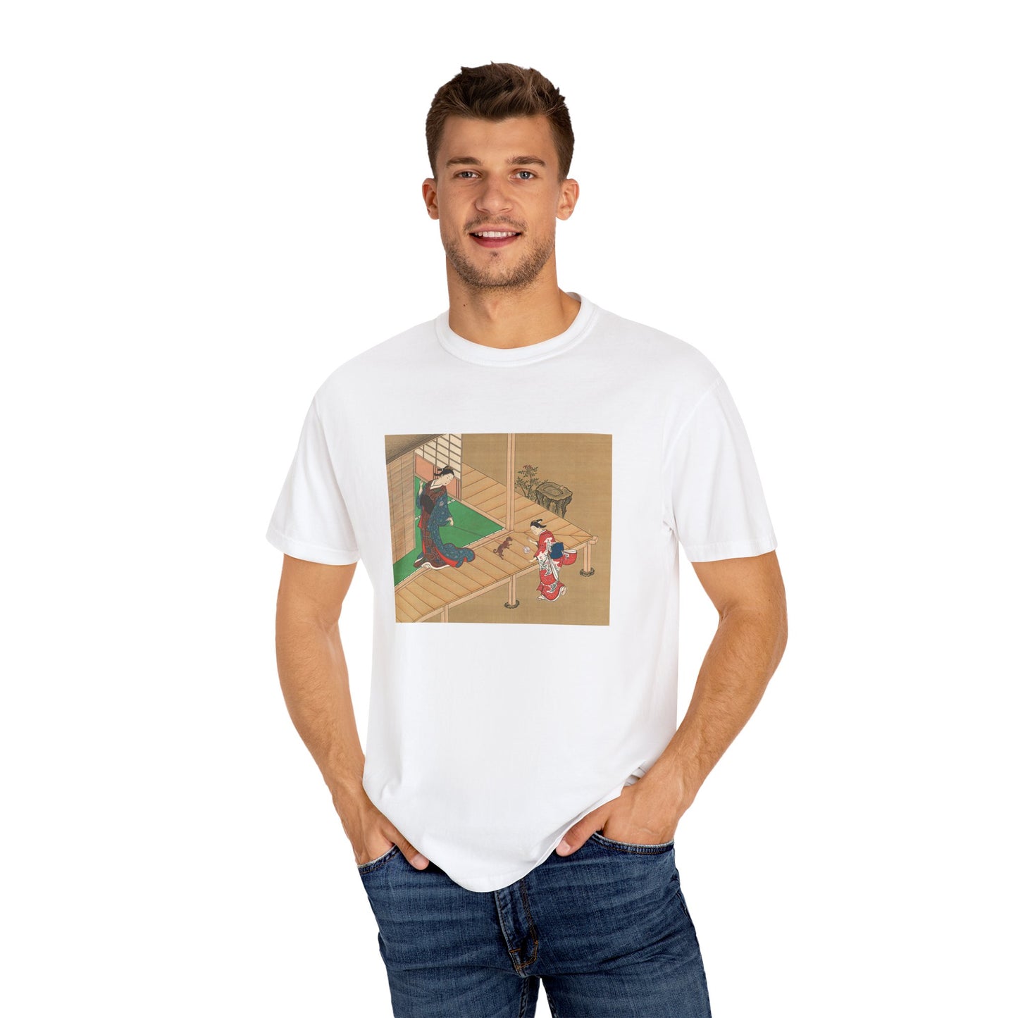 Courtesan and Attendant Playing with a Dog by Nishikawa Sukenobu (T-Shirt)