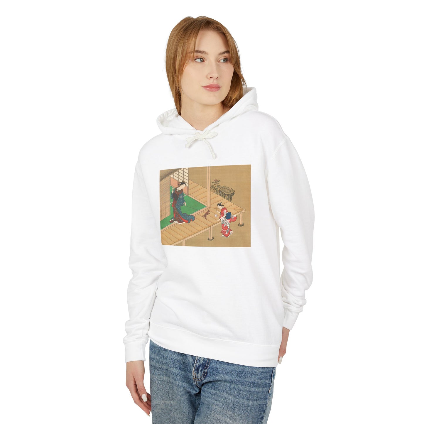 Courtesan and Attendant Playing with a Dog by Nishikawa Sukenobu (Hoodie)
