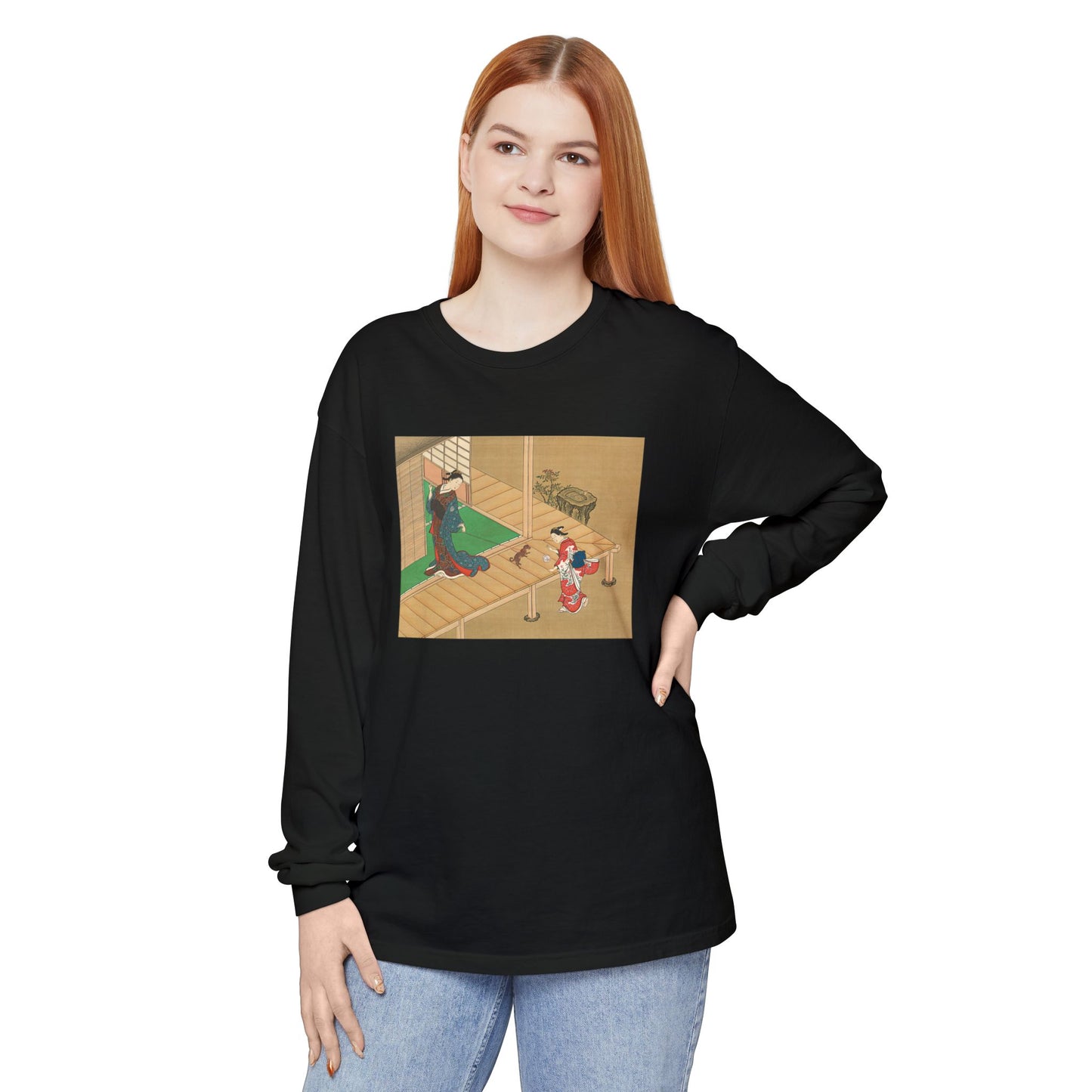 Courtesan and Attendant Playing with a Dog by Nishikawa Sukenobu (Long Sleeve)