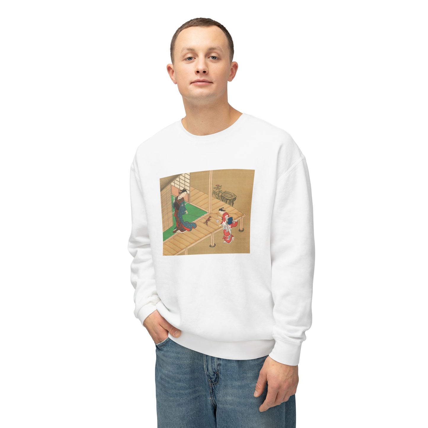 Courtesan and Attendant Playing with a Dog by Nishikawa Sukenobu (Sweatshirt)