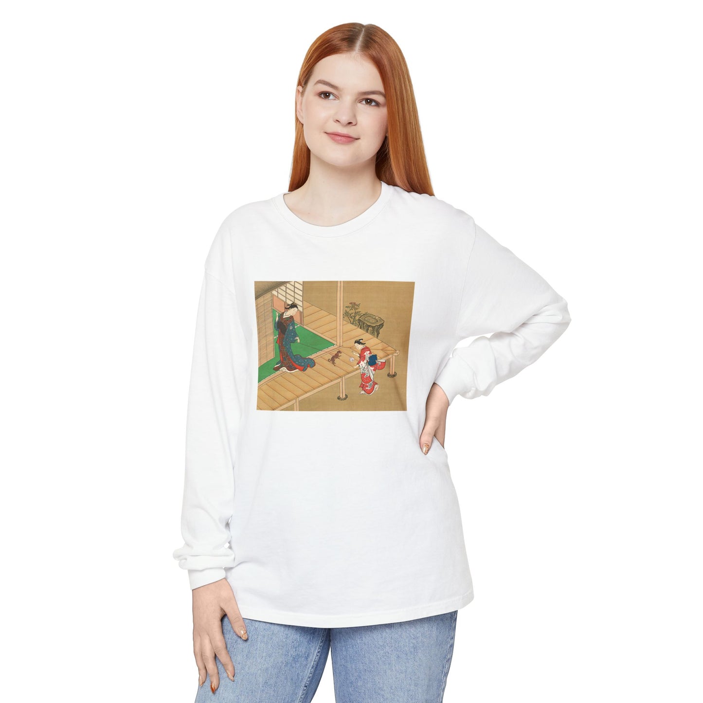 Courtesan and Attendant Playing with a Dog by Nishikawa Sukenobu (Long Sleeve)