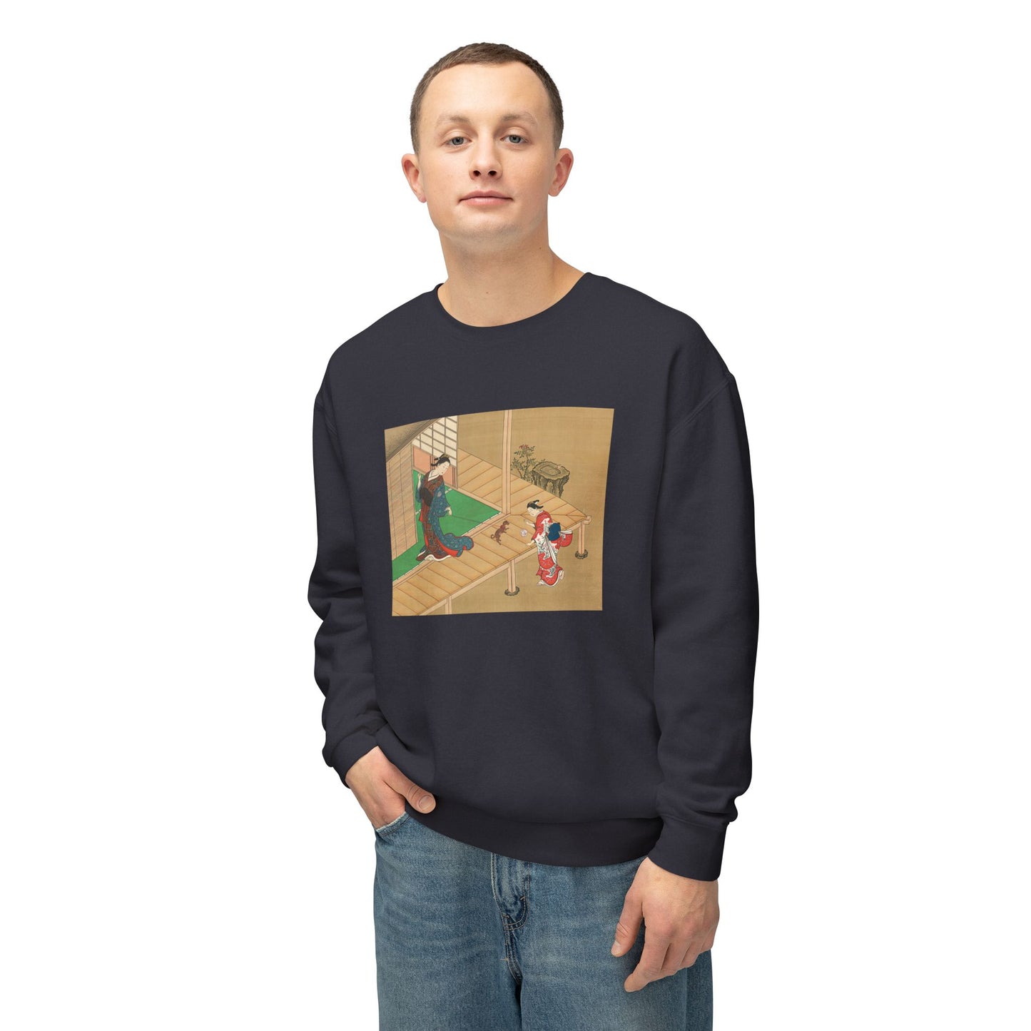 Courtesan and Attendant Playing with a Dog by Nishikawa Sukenobu (Sweatshirt)