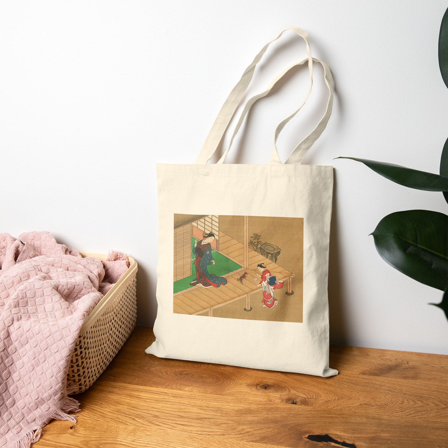 Courtesan and Attendant Playing with a Dog by Nishikawa Sukenobu (Tote)
