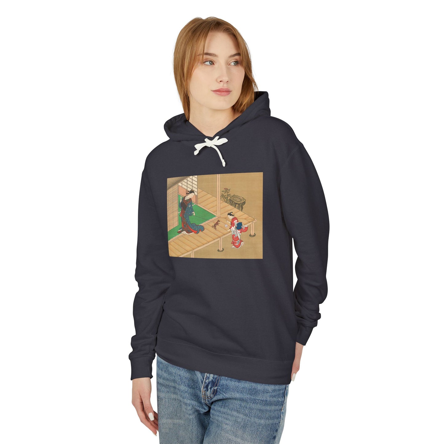 Courtesan and Attendant Playing with a Dog by Nishikawa Sukenobu (Hoodie)