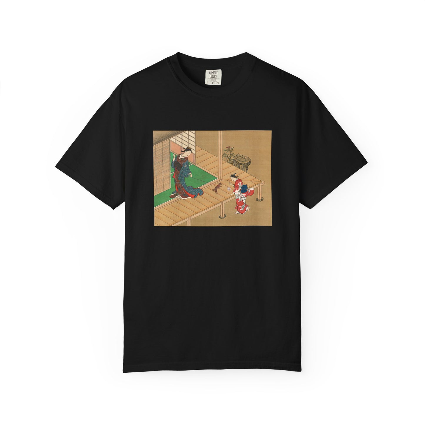 Courtesan and Attendant Playing with a Dog by Nishikawa Sukenobu (T-Shirt)