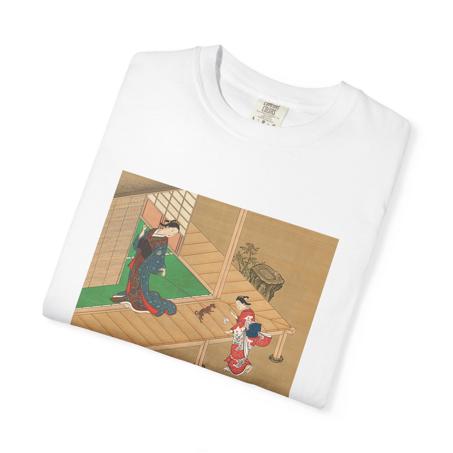 Courtesan and Attendant Playing with a Dog by Nishikawa Sukenobu (T-Shirt)