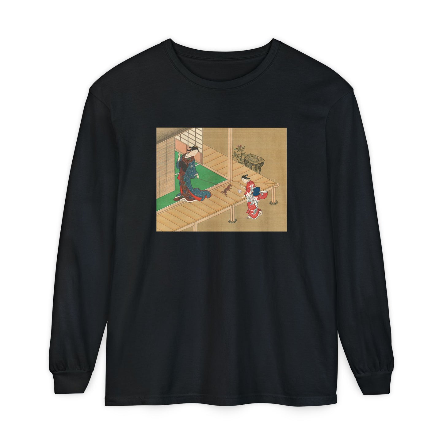 Courtesan and Attendant Playing with a Dog by Nishikawa Sukenobu (Long Sleeve)