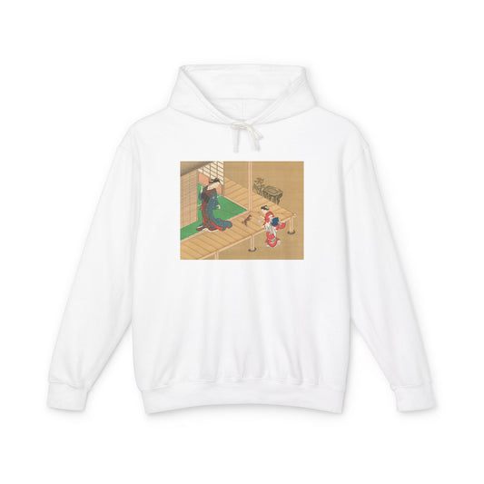 Courtesan and Attendant Playing with a Dog by Nishikawa Sukenobu (Hoodie)