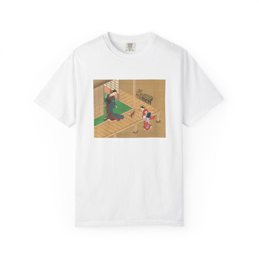 Courtesan and Attendant Playing with a Dog by Nishikawa Sukenobu (T-Shirt)